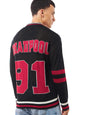 Bewakoof Air 1.0 Official Marvel Merchandise Deadpool Mens Typography Oversized Fit Full Sleeve Polo Neck Cotton Sweater_644526