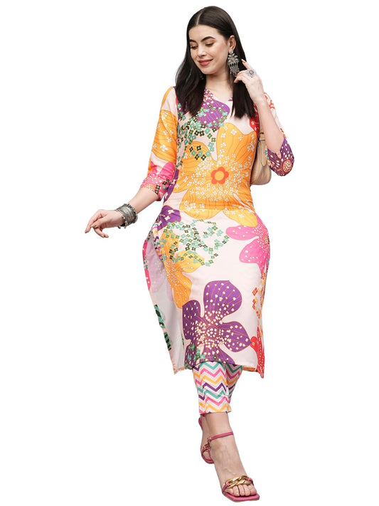 Gosriki WomenS Cotton Blend Straight Printed Kurta With Pant (Wahida White-Gs_L_White_Large)