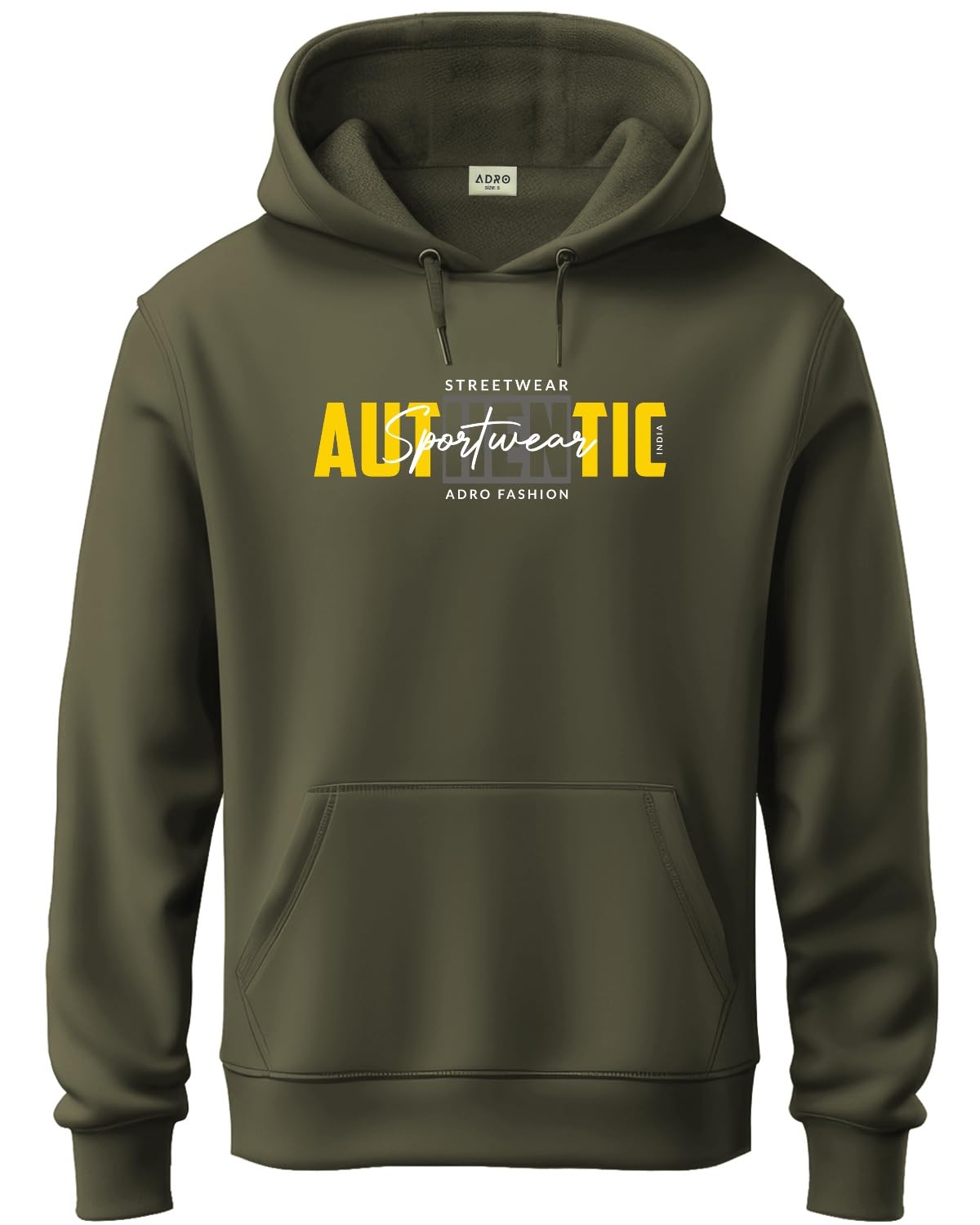 ADRO Men's Cotton Blend Neck Hooded Sweatshirt (H24-SPT-OL_Olive