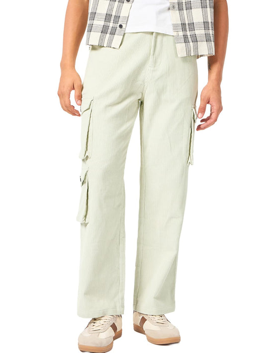 Bewakoof Mens Solid Straight Fit Corduroy Cargo Casual Pants_691926_Green_28