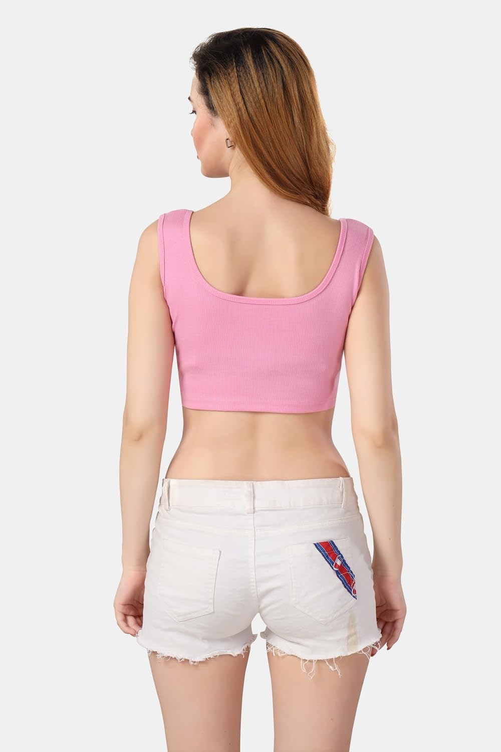 Fabme WomenS Sleeveless Square Neck Rib Crop Top - Pink