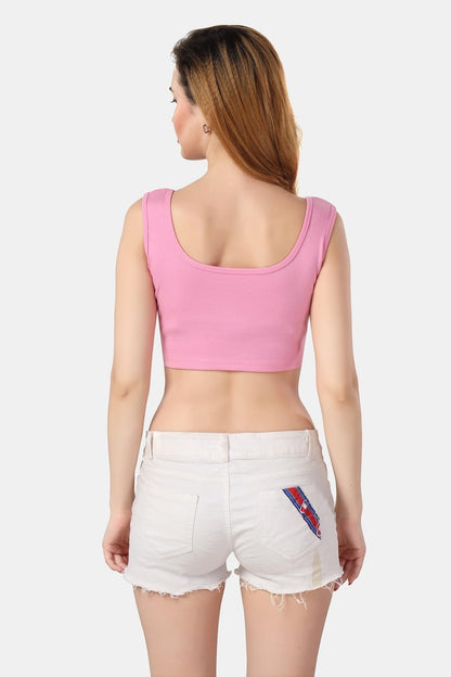 Fabme WomenS Sleeveless Square Neck Rib Crop Top - Pink