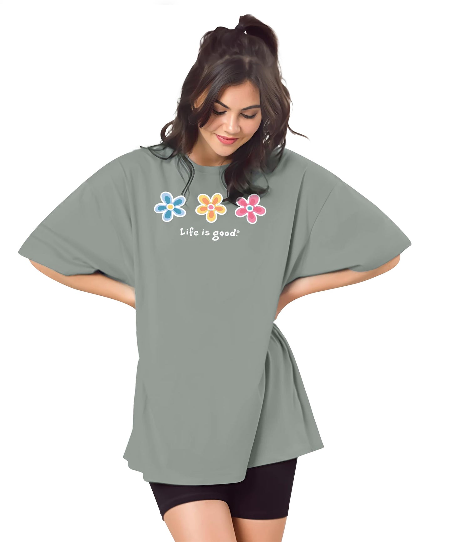 SHODOX Womens Oversized Drop Shoulder Printed T-Shirt | Soft, Breathable & Light Weight Cotton Blend | Loose Fit Stylish Top for