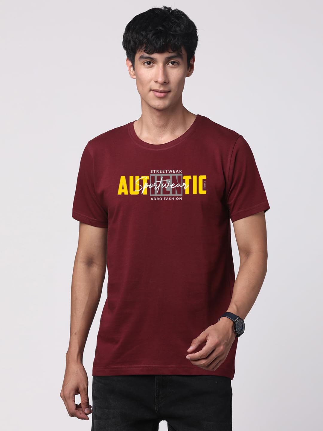 ADRO Men's Graphic Printed 100% Cotton T-Shirt - Regular Fit, Printed T-Shirts for Men (RN24-SPT-MR_Maroon)