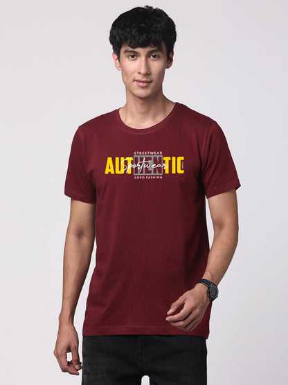 ADRO Men's Graphic Printed 100% Cotton T-Shirt - Regular Fit, Printed T-Shirts for Men (RN24-SPT-MR_Maroon)