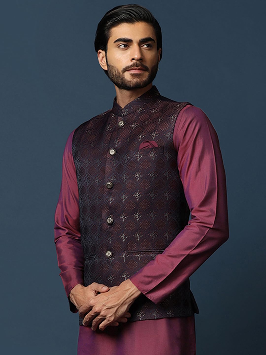 Kisah MenS Nehru Jacket Maroon Ethnic Festive Waistcoat Cotton, Regular Fit