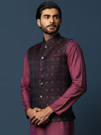 Kisah MenS Nehru Jacket Maroon Ethnic Festive Waistcoat Cotton, Regular Fit