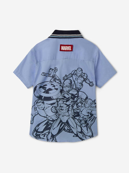 The Souled Store Official Marvel Originals: Avengers Assemble Boys Short Sleeves Collared Neck Button Graphic Printed Cotton Shi