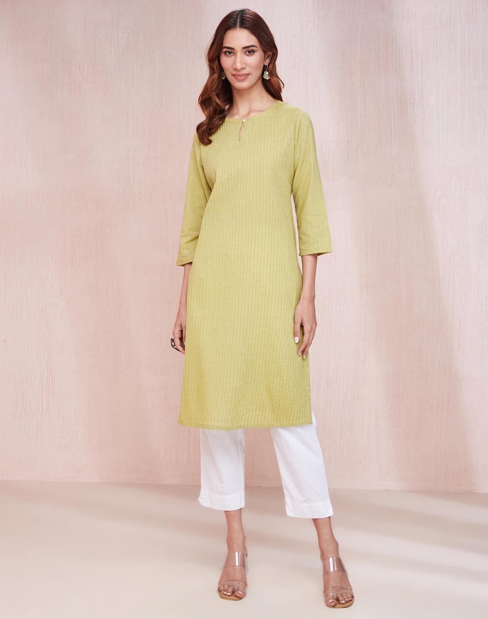 Fabindia WomenS Cotton Solid Slim Kurta (1037273Lime_Lime Green