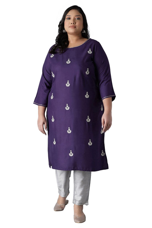 W for Woman Women Viscose Straight Kurta with Buti Embroidery