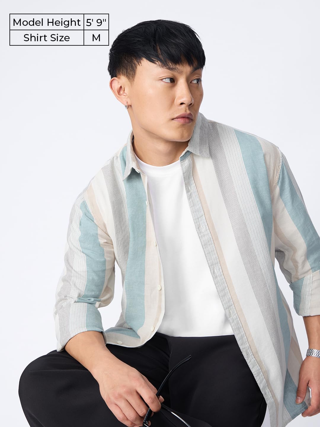The Souled Store Cotton Linen Stripes: Prism Men and Boys Long Sleeve Collared Neck Button Front Regular Fit Cotton Linen Shirt