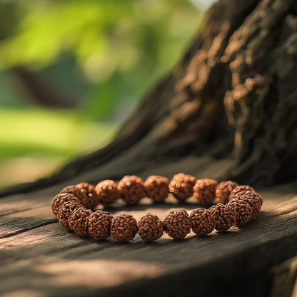 Astrotalk 5 Mukhi Rudraksha Bracelet - Natural Beads for Focus & Growth, Unisex, Brown