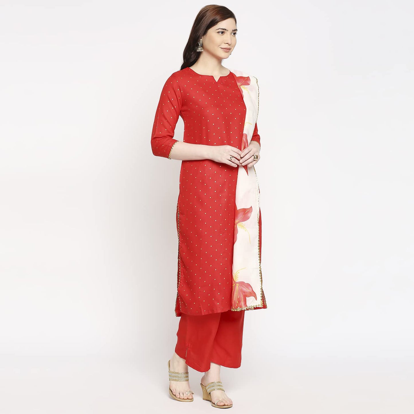 ANNI DESIGNER Women's Rayon Straight Kurta with Pant & Dupatta (Rayon Purple_GSK)