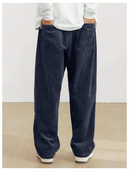 AVANOVA Mens Grey Front Tie Loose Fit Corduroy Baggy Long Slacks Chino Pants with Slant Pocket Simple Casual Trousers, Going Ou