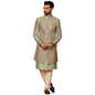 Kisah MenS Grey Indo-Western Kurta Sherwani Trousers Set Cotton Full Sleaves, Knee Length, Straight, Regular Fit, Mandarin Coll