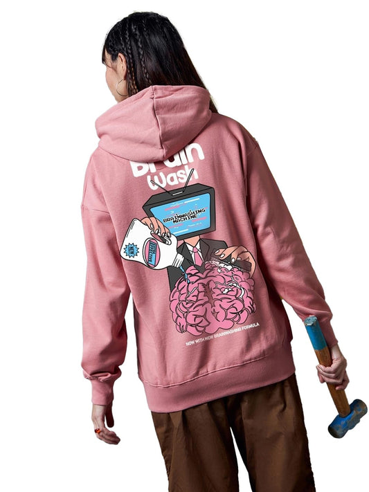 Bewakoof Heavy Duty 1.0 Womens Graphic Print Oversized Fit Full Sleeve Hooded Fleece Hoodies_629654_Pink_2XL