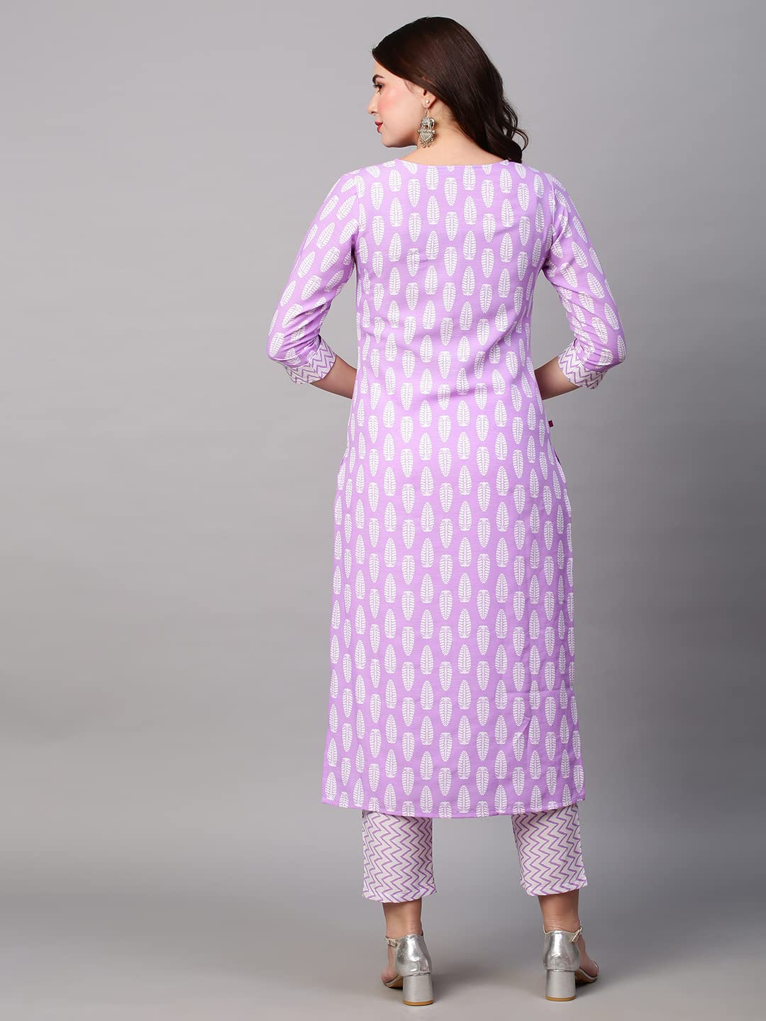 GoSriKi Women's Cotton Blend Printed Straight Kurta with Pant (Danapa Purple-Nw01-GS)