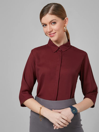 Style Quotient Women Solid Maroon Polymoss Regular Formal Shirt