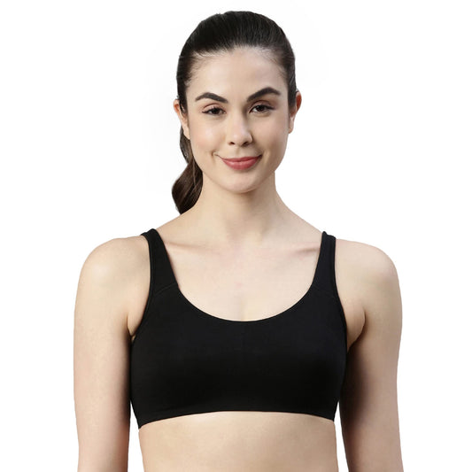 Enamor SB06 Low Impact Bra - Non-Padded, Wirefree & High Coverage Black