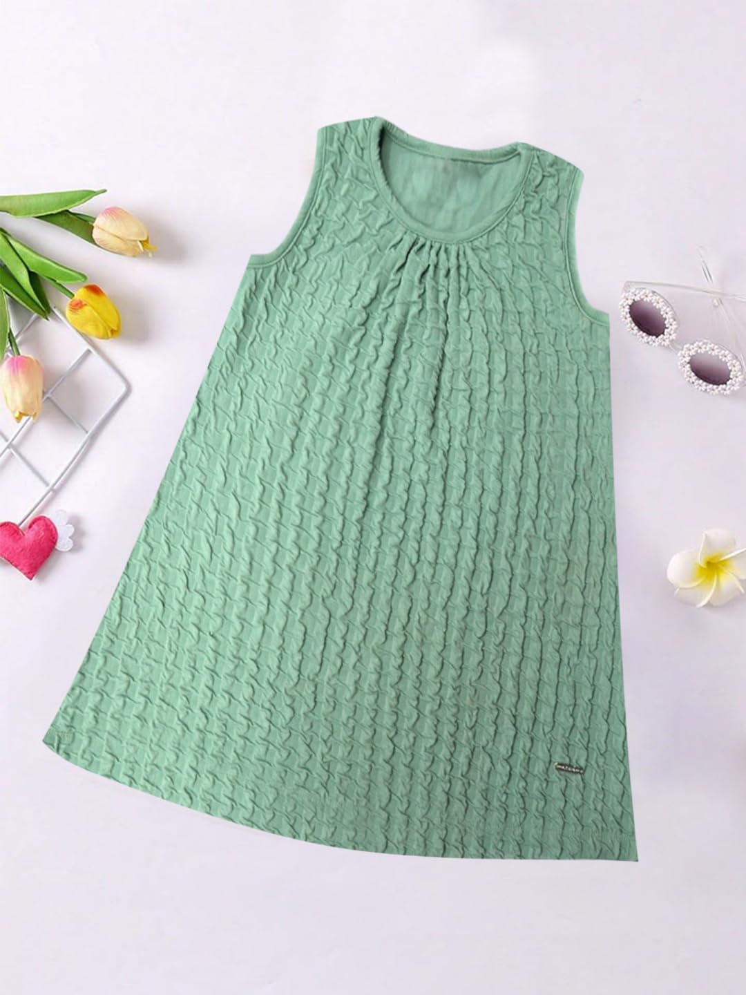 A.T.U.N. (ALL THINGS UBER NICE) Girls Sleeveless Stylish A-Line Abby Dress | Daily, Party, Casual Knee Length Dress Light Green