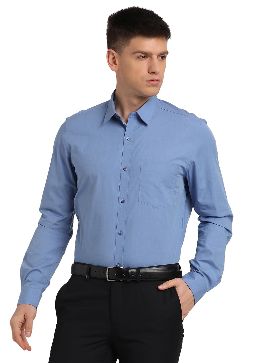 Turtle Men Blue Cotton Solid Slim Fit Formal Shirts