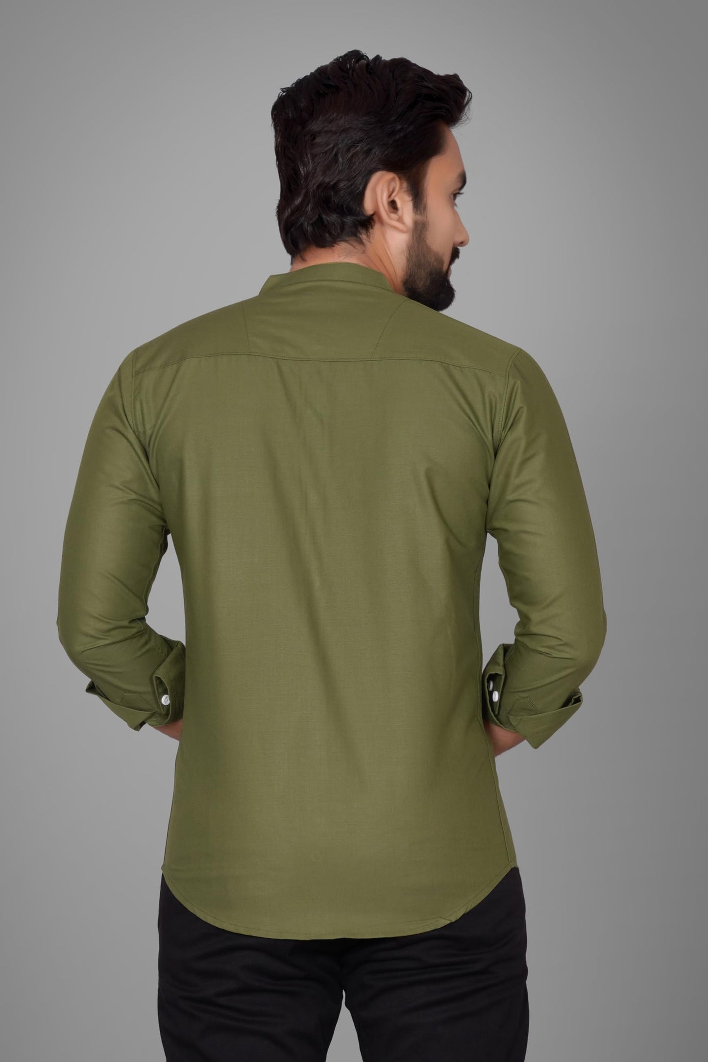 Besix MenS Cotton Solid Shirt With Mandarin Collared Full Sleeve Button Closure Curved Hem Straight Length And One Pocket | Mdr