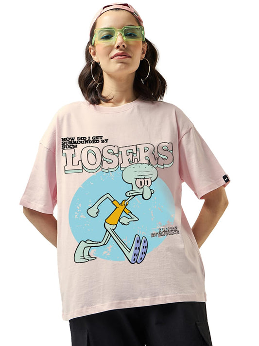 Bewakoof Official Spongebob Merchandise WomenS Graphic Print Oversized Fit Half Sleeve Round Neck Cotton Jersey T-Shirt_649960_P