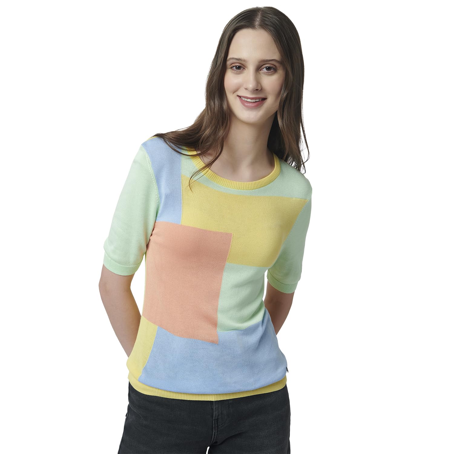 Pepe Jeans Color Block Viscose Round Neck WomenS T-Shirt (Pink, Large)