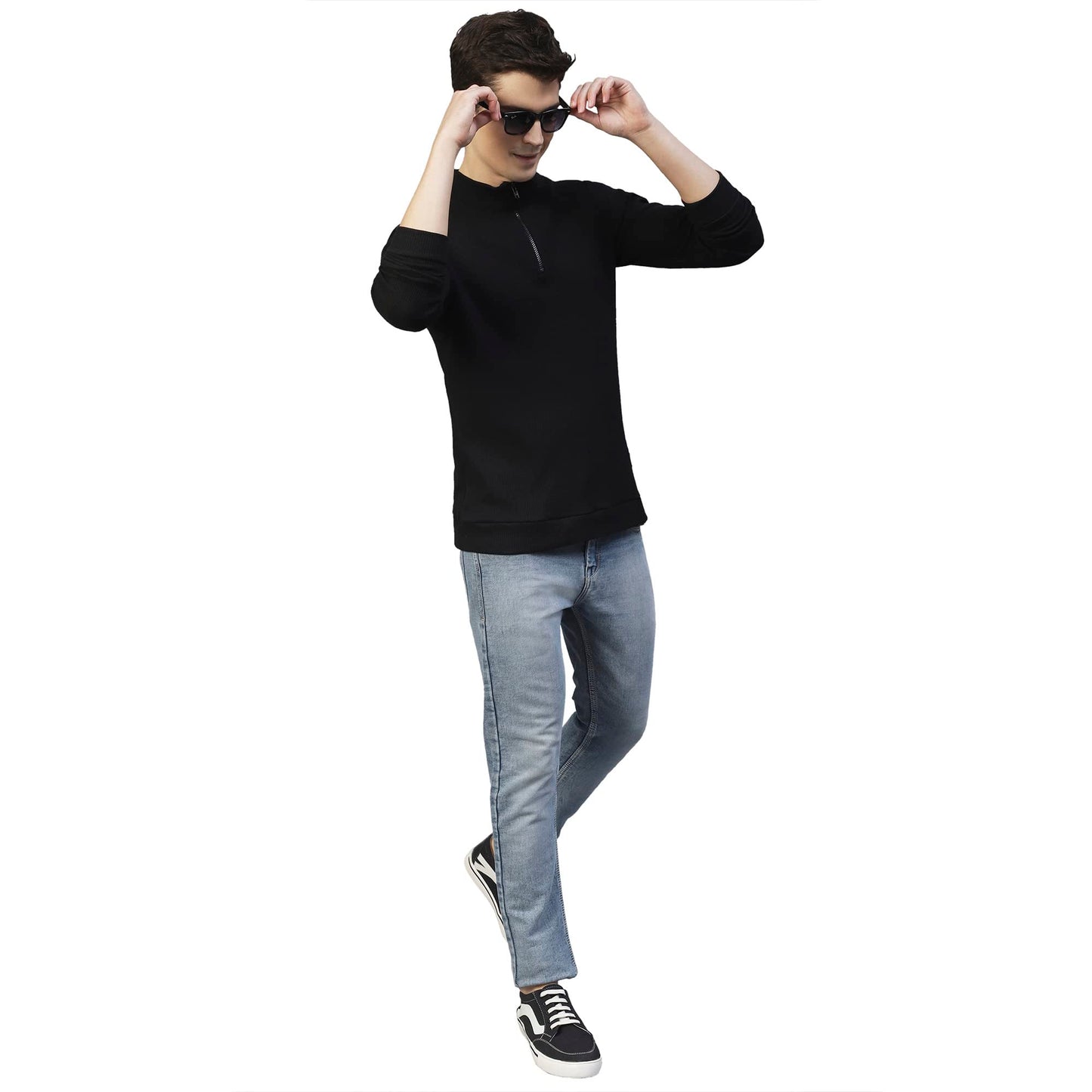 Rigo Men Black Henley Neck Full Sleeves Waffle Knit T-Shirt