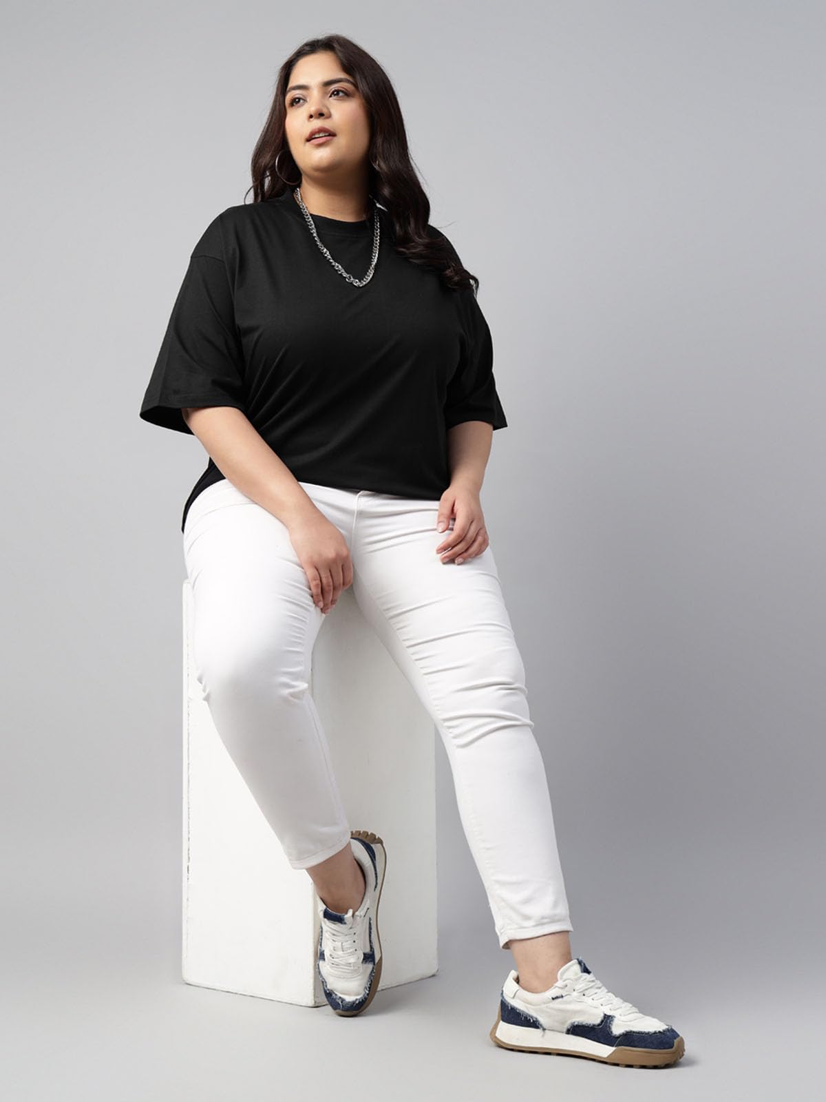 Juneberry 100% Pure Cotton Oversized Baggy Fit Drop Shoulder Solid Core Plus Size T-Shirt Combo For Women (Pack Of 2) (Po2_Jb_Ps