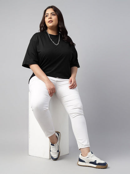 Juneberry 100% Pure Cotton Oversized Baggy Fit Drop Shoulder Solid Core Plus Size T-Shirt Combo For Women (Pack Of 2) (Po2_Jb_Ps
