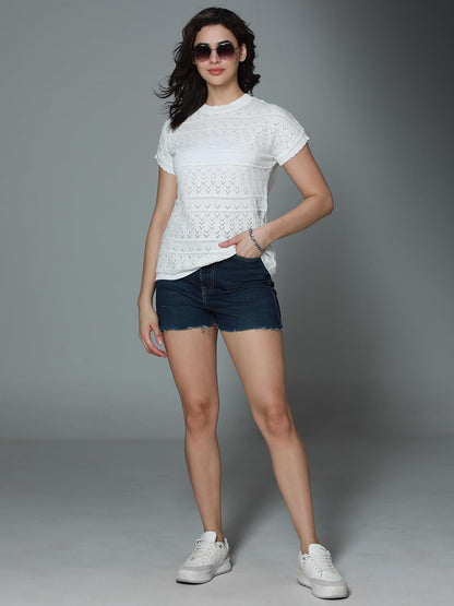 High Star WomenS Solid Regular Fit T-Shirt (Hswtss2406_White