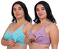 Fabme WomenS Cotton Wire Free Casual Nursing Bra (Pack Of 2) (Po2-Br_14_Seagreen, Lavender