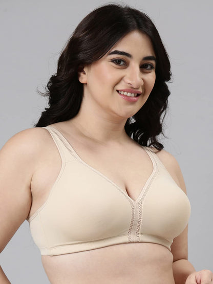 Enamor F024 Plush Comfort Full Support Bra - Non-Padded Wirefree High Coverage - Paleskin