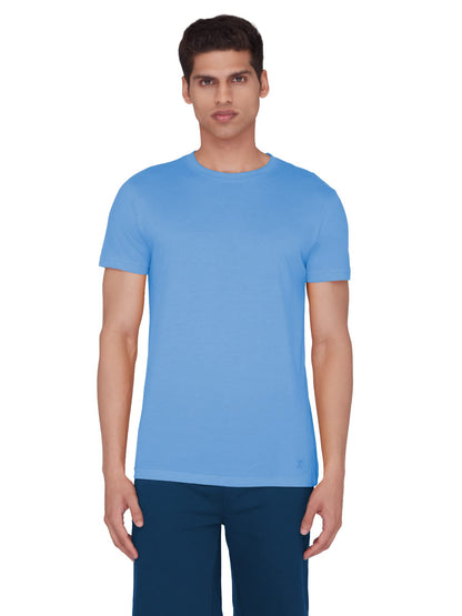 XYXX Mens Round Neck Relaxed Fit Code Tshirt - Cotton-Rich, N9 Silver Finish, High Moisture Absorption - Pack of 2 (Azure Blue +