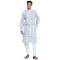 Fabindia Men Bock Print Contrast Chinese Collar Cotton Long Kurta Hand_L Blue