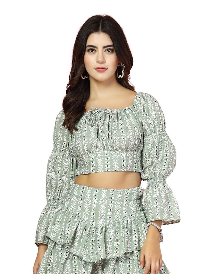 OOMPH! Full Sleeve Crop Top, Green, mt909