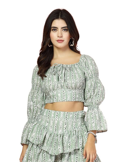 OOMPH! Full Sleeve Crop Top, Green, mt909