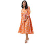 Fabindia Women'S Orange Rayon Blend Hand Block Printed Midi Dress Calf Length 1030679Orange