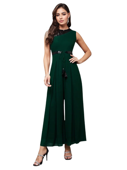 Miss Chase Womens Relaxed Fit Sleeveless Round Neck Ankle-Length Straight Jumpsuit (MCAW24D96-10-166-06, Multicolored-Base-Gree