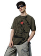 The Souled Store Captain America: Steve Rogers Men and Boys Short Sleeves Round Neck Green Embellished Cotton Oversized T-Shirts