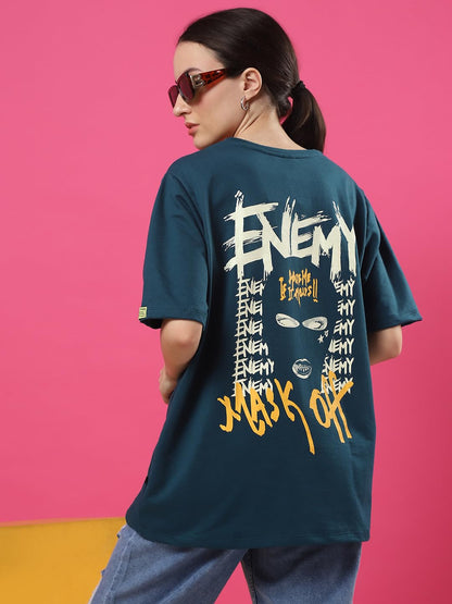 Rigo Terry Printed Oversized T-Shirt for Women | Drop Shoulder, Half Sleeves T-Shirt for Women | Oversized Baggy Fit T-Shirt for