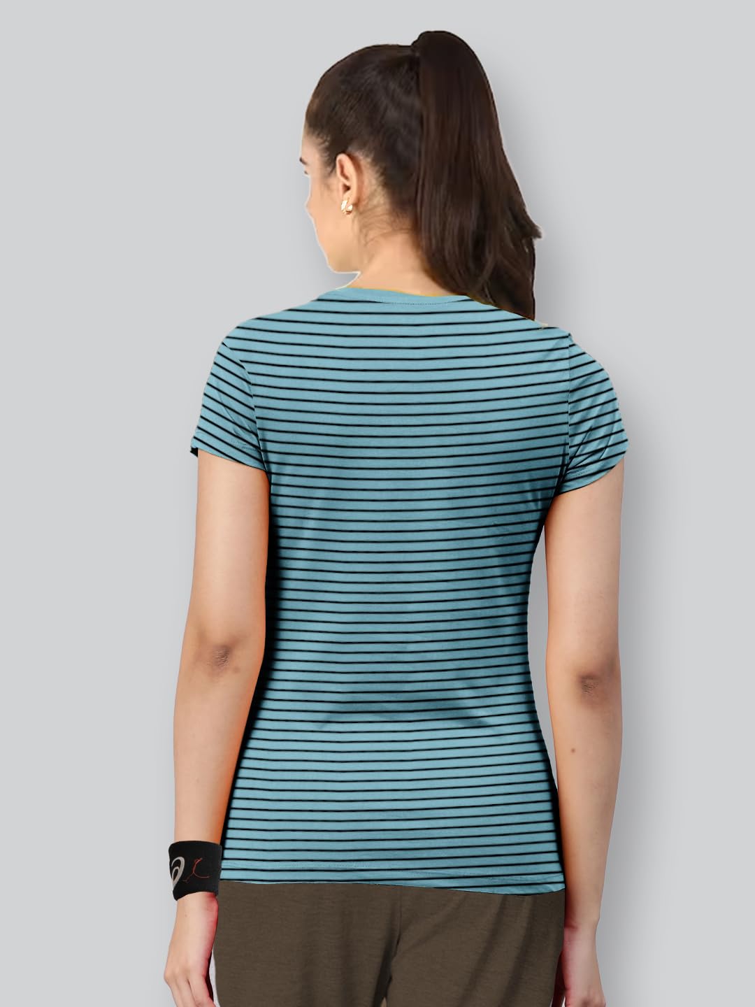 Lyra WomenS Printed Striper Round Neck Regular Fit Cotton T-Shirt
