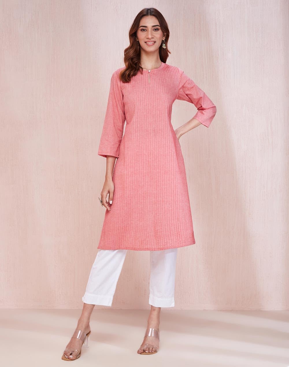 Fabindia WomenS Cotton Solid Slim Kurta (1037273Pink_Pink