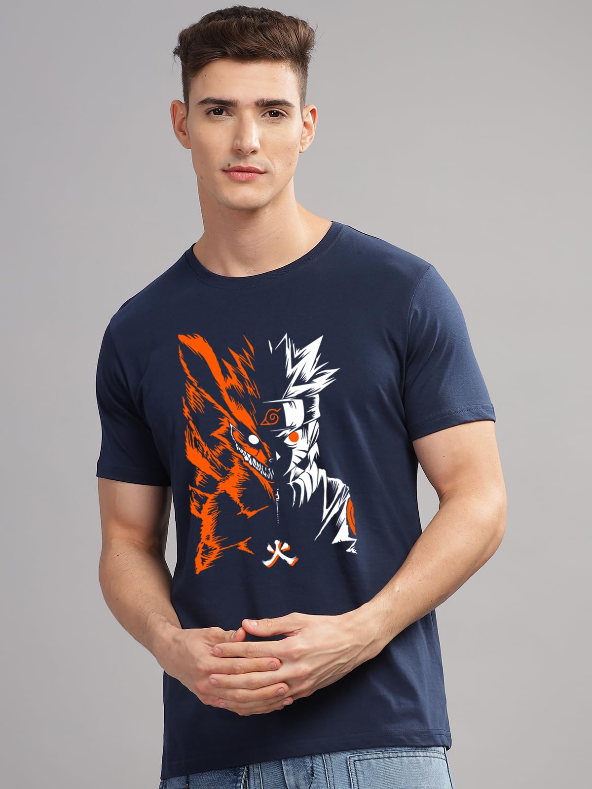 ADRO Mens Anime Naruto T Shirt - Premium Cotton Anime Tshirt - Perfect for Naruto Fans Print and Comfortable Fit Navy Blue T-Shi