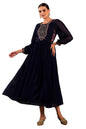 W Blue Floral Printed Synthetic Maxi Dress With Sequins For Women