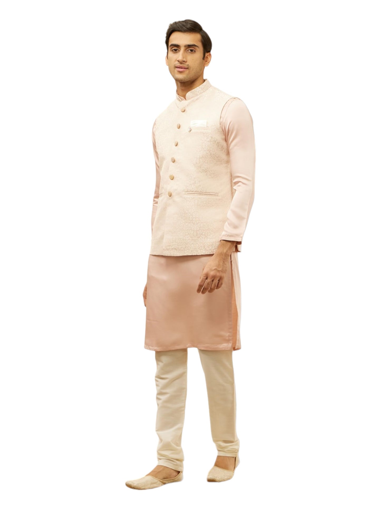 Manyavar Mens Pink Brocade Jacquard Jacket