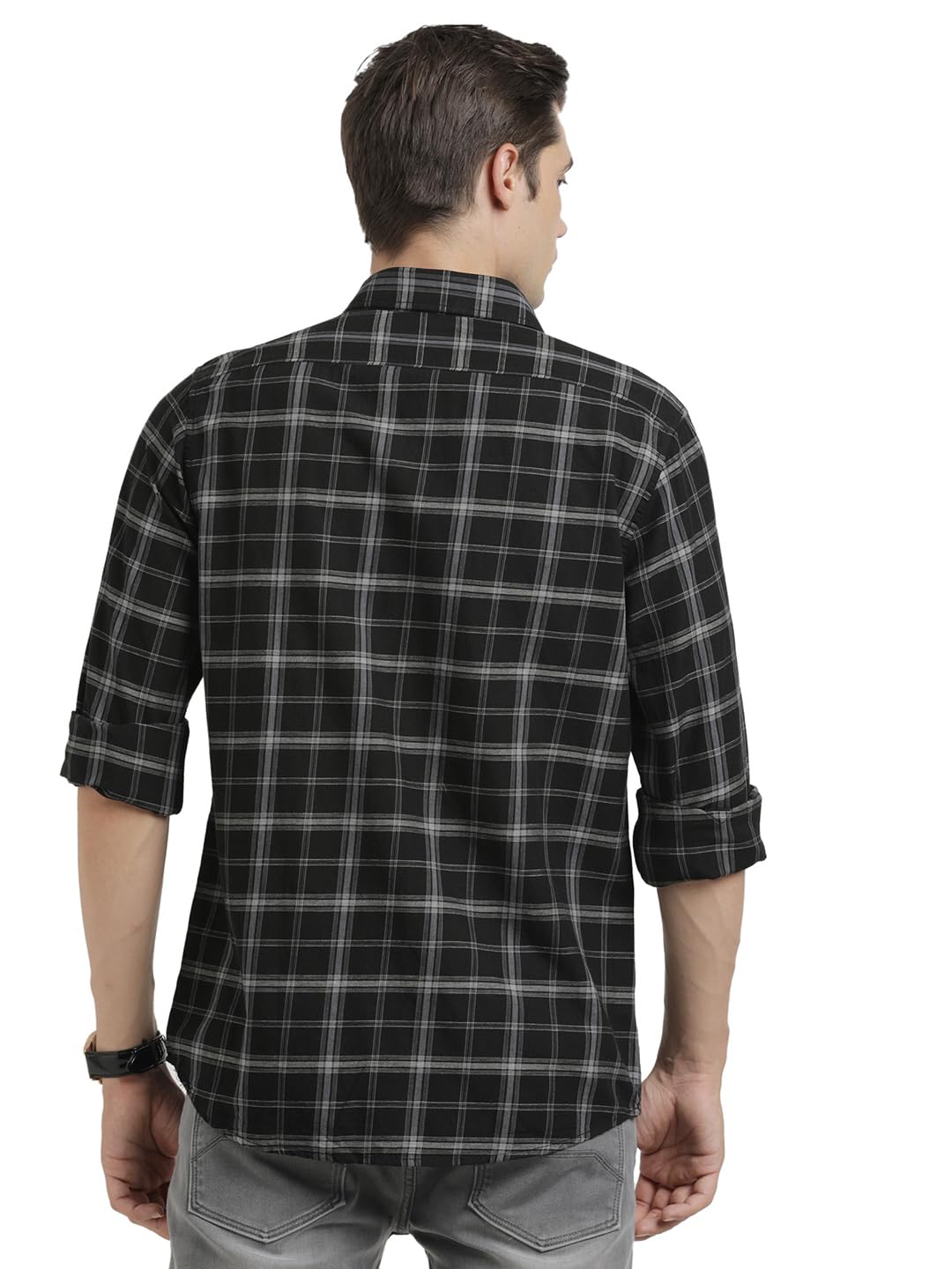 Turtle Men Cotton Melange Slim Fit Black Casual Shirt