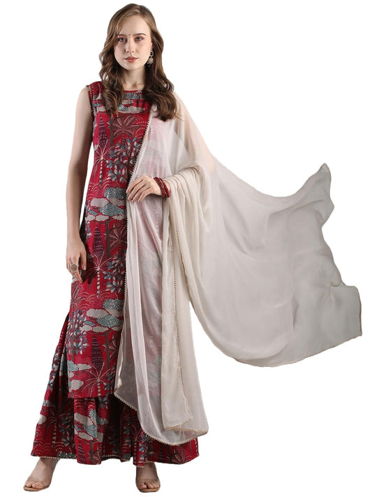 ANNI DESIGNER Women's Rayon Blend Floral Straight Kurta with Palazzo & Dupatta