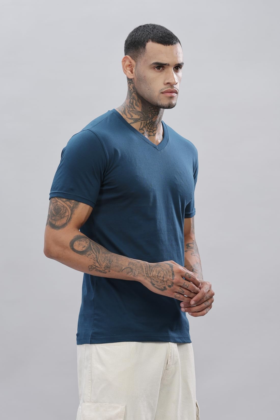 ADRO V-Neck T Shirt for Men, 100% Cotton Vneck Tshirt is Ideal for Casual wear, Workouts and Loungewear, Adding a Stylish Touch.